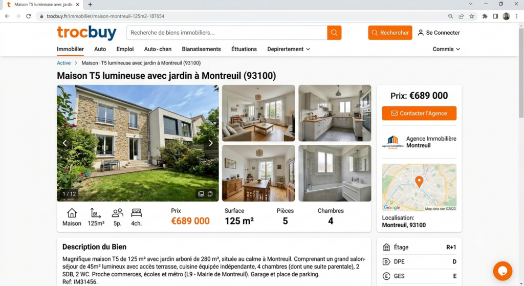 Annonce immobilière détaillée avec toutes les caractéristiques du logement