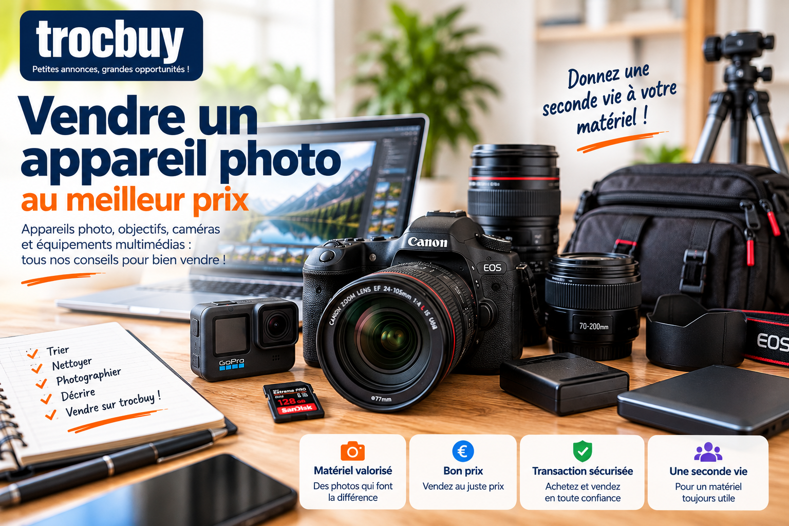 Matériel photo d'occasion préparé pour être vendu sur trocbuy