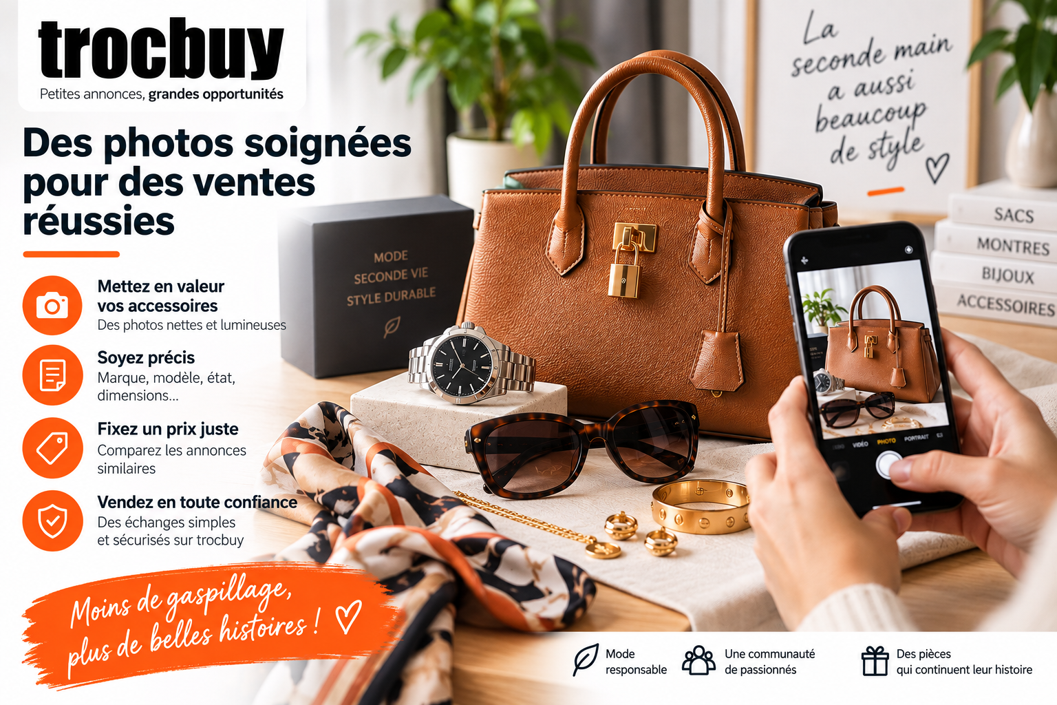 Photographier des accessoires de mode d'occasion pour une petite annonce