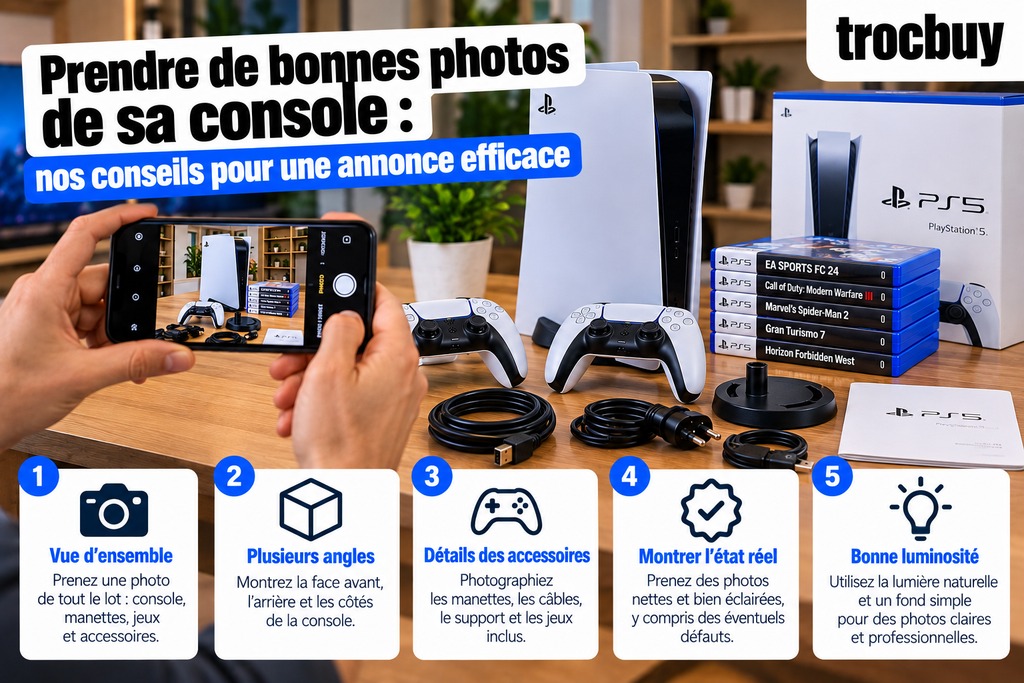 Prendre de bonnes photos d’une console et de jeux vidéo pour une annonce