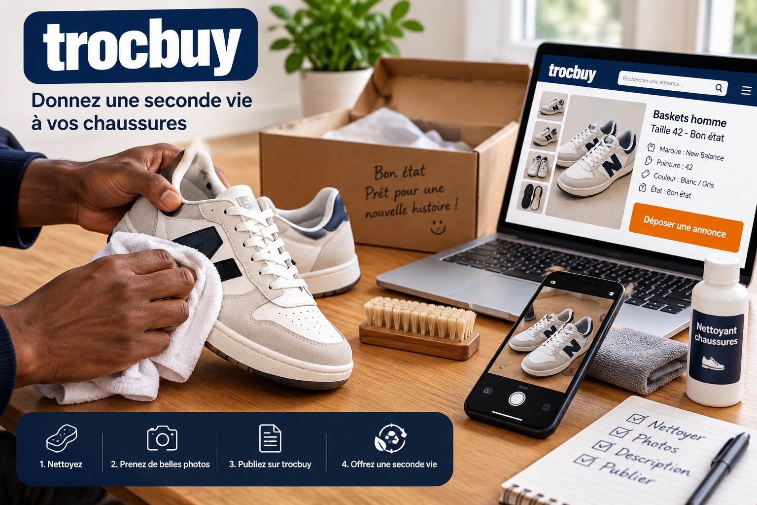 Préparer des chaussures d'occasion avant leur mise en vente sur trocbuy