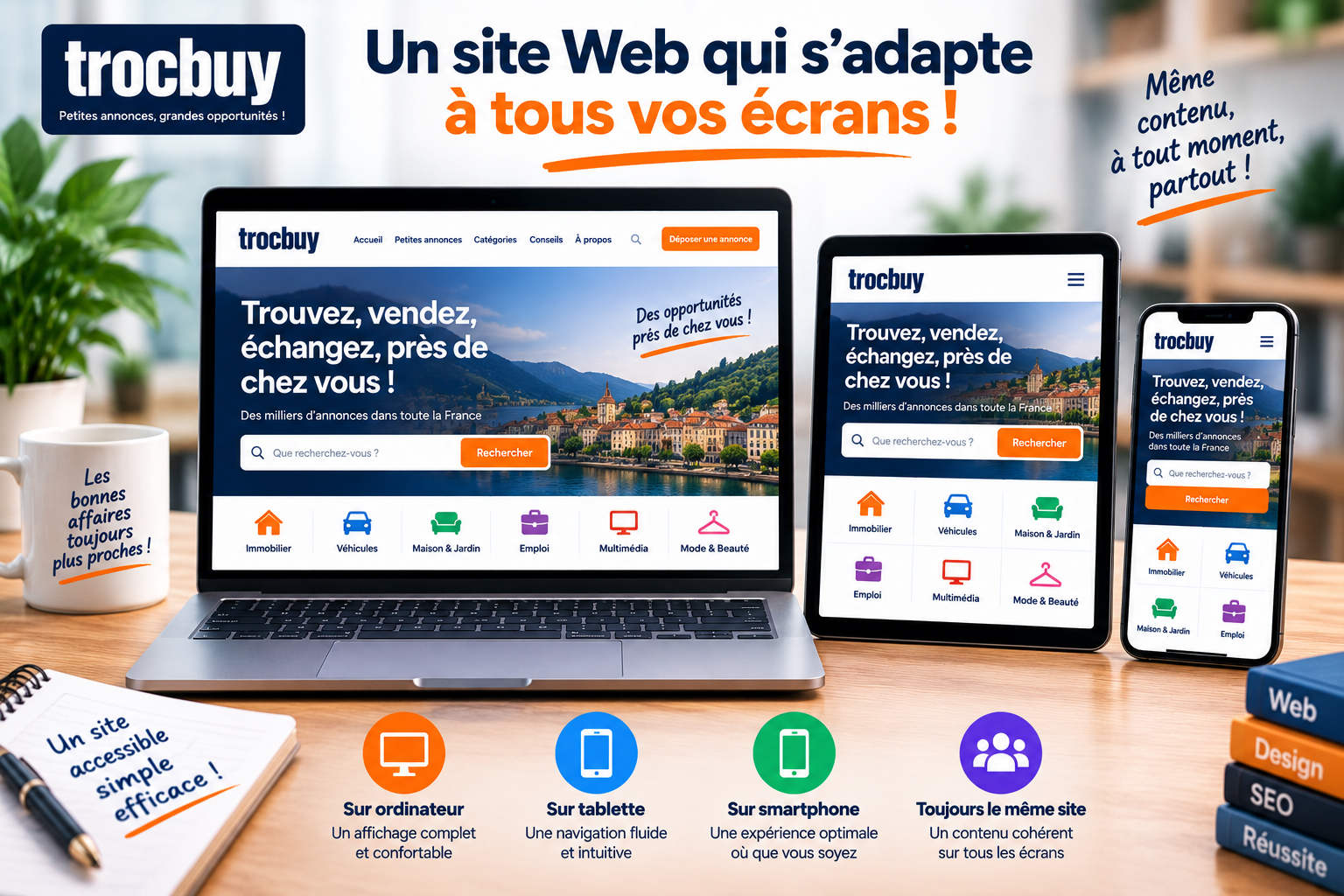 Site Web responsive adapté aux ordinateurs tablettes et smartphones