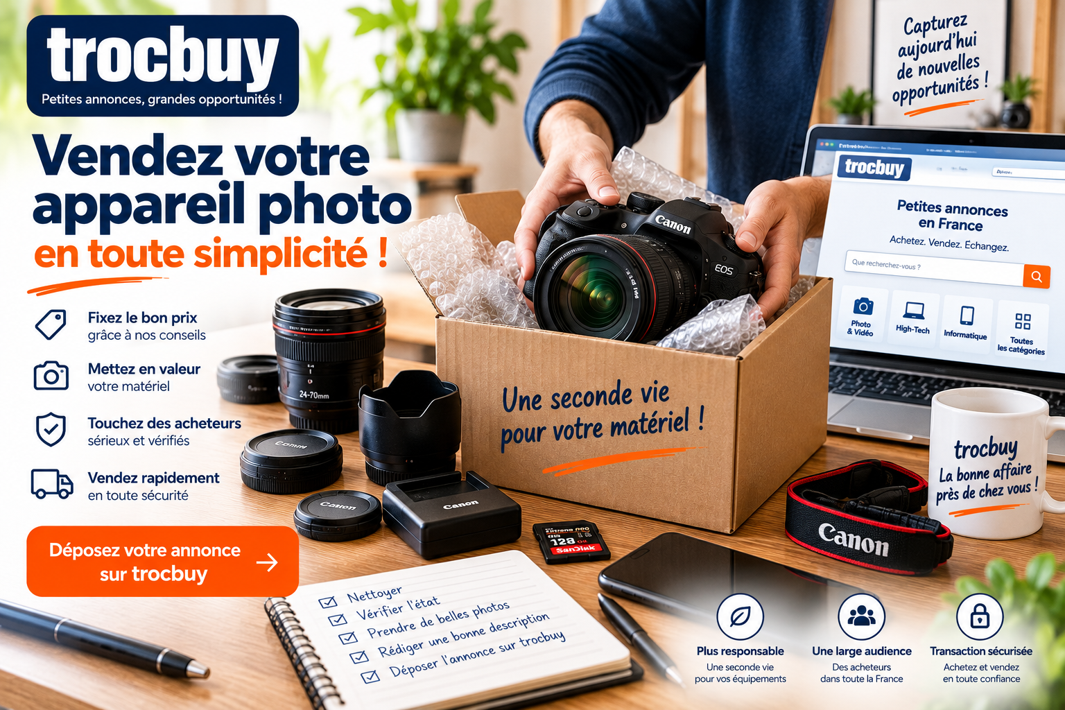 Préparer et emballer un appareil photo d'occasion avant sa vente