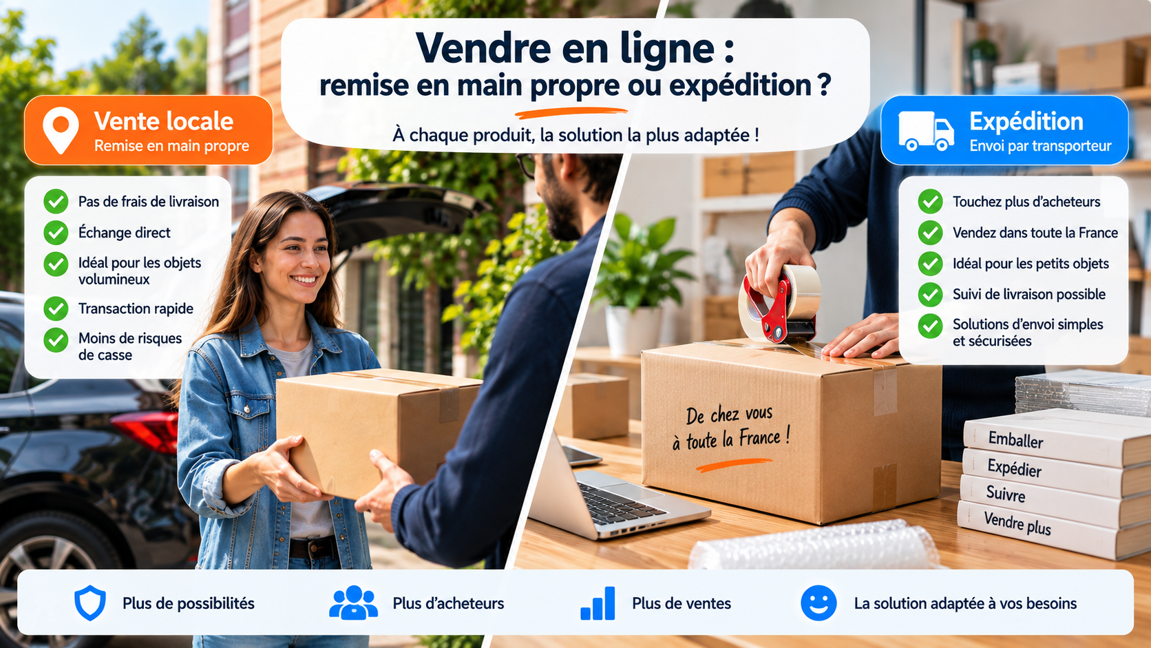 Vente locale ou expédition pour vendre un produit en ligne